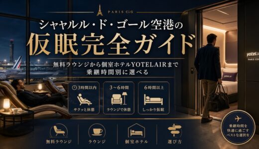 【2026年最新】シャルル・ド・ゴール空港の仮眠完全ガイド｜無料ラウンジから個室ホテルYOTELAIRまで乗継時間別に選べる